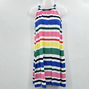LOFT Striped Halter Dress Size XSP Multicolored Rainbow Viscose Beach Resortwear
